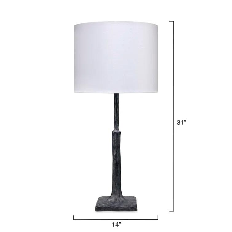 Humble Charcoal Textured Polyresin Desk Lamp with White Linen Shade