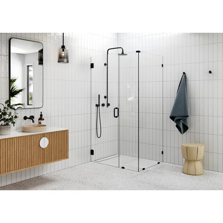 Illume 51 in. x 35 in. x 78 in. 90-degree Fully Frameless Wall Hinged Glass Shower Enclosure