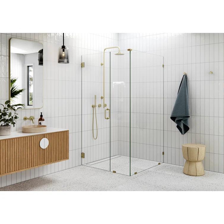 Glass Warehouse Illume 42 in. x 38 in. x 78 in. 90-degree Fully Frameless Wall Hinged Glass Shower Enclosure 90-WH-42-38-MB