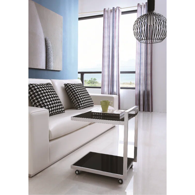 Pasargad Home Glass & Steel Serving Table