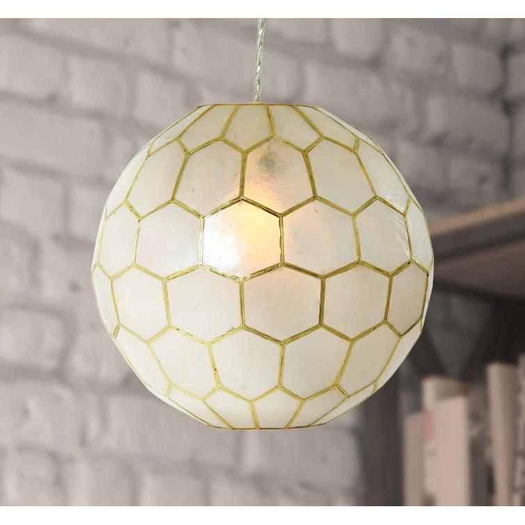 Creative Co-Op Capiz Honeycomb Globe Pendant Light, Capiz White Seashells with Antique Gold