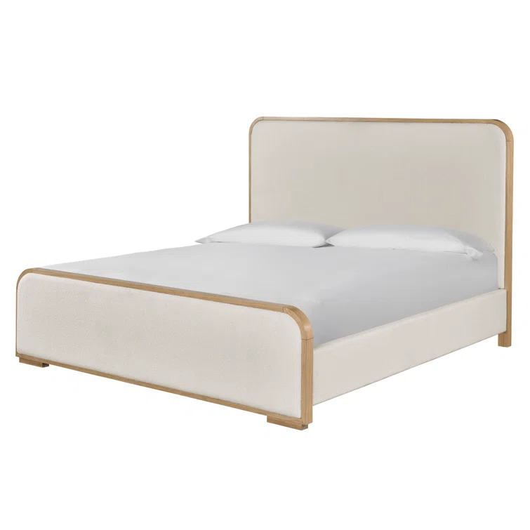 Canberra Ivory King Upholstered Bed with Wood Frame