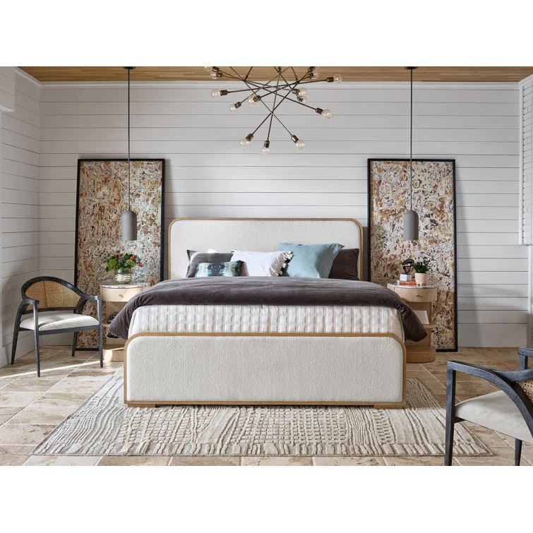 Canberra Ivory King Upholstered Bed with Wood Frame