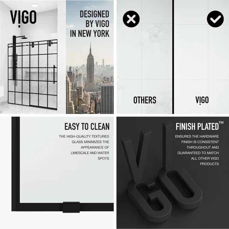Elan 56-60" W x 74" H Sliding Frameless Shower Door with 3/8" Grid Clear Glass