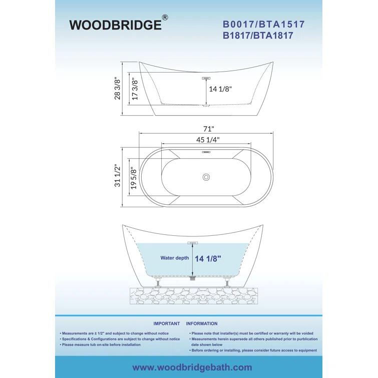 Ophelia 71" x 32'' Freestanding Soaking Acrylic Bathtub
