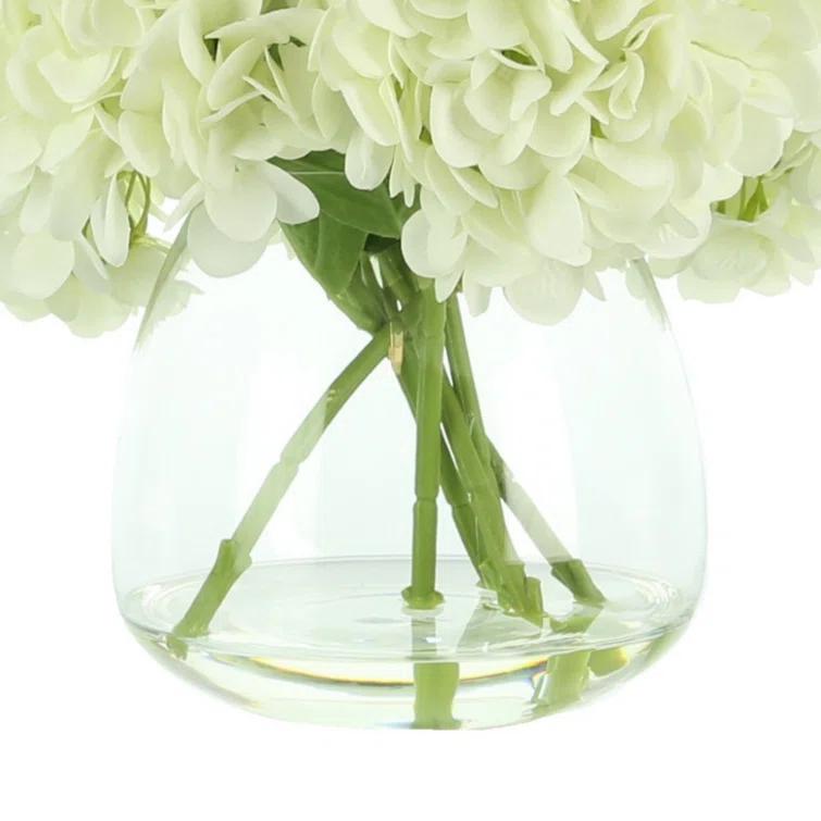 White Polysilk Hydrangea Bouquet in Glass Vase