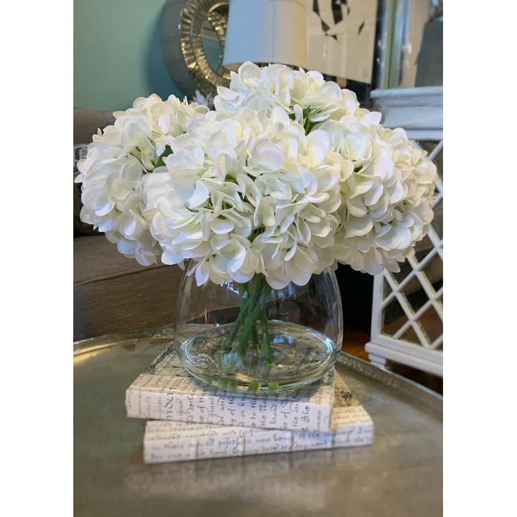White Polysilk Hydrangea Bouquet in Glass Vase
