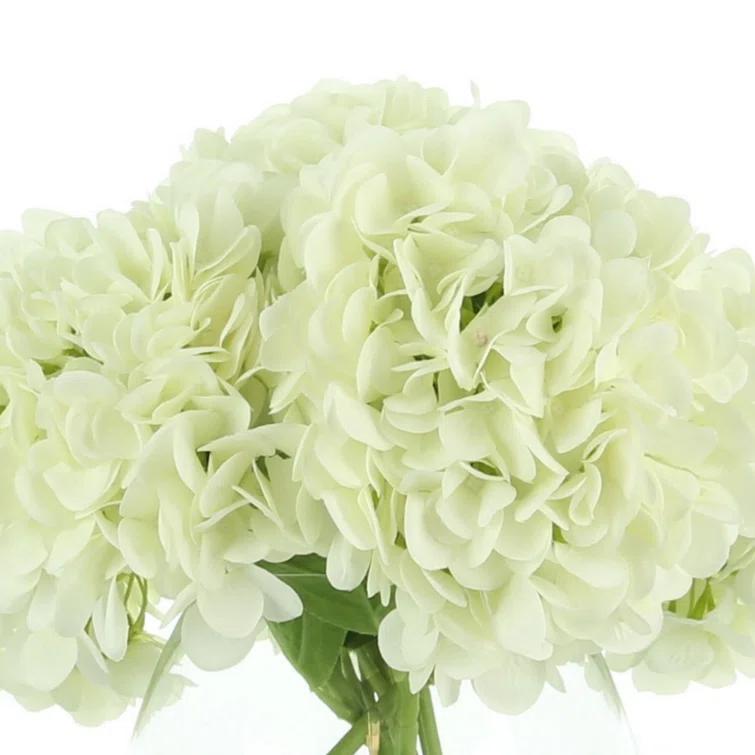 White Polysilk Hydrangea Bouquet in Glass Vase