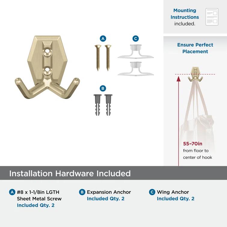 Benton Transitional Double Prong Decorative Wall Hook