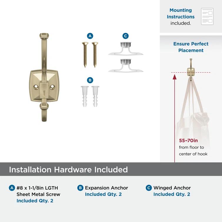 Kinsale Transitional Double Prong Decorative Wall Hook