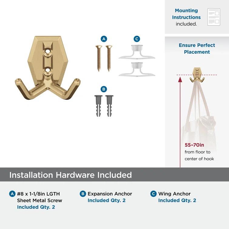 Benton Transitional Double Prong Decorative Wall Hook