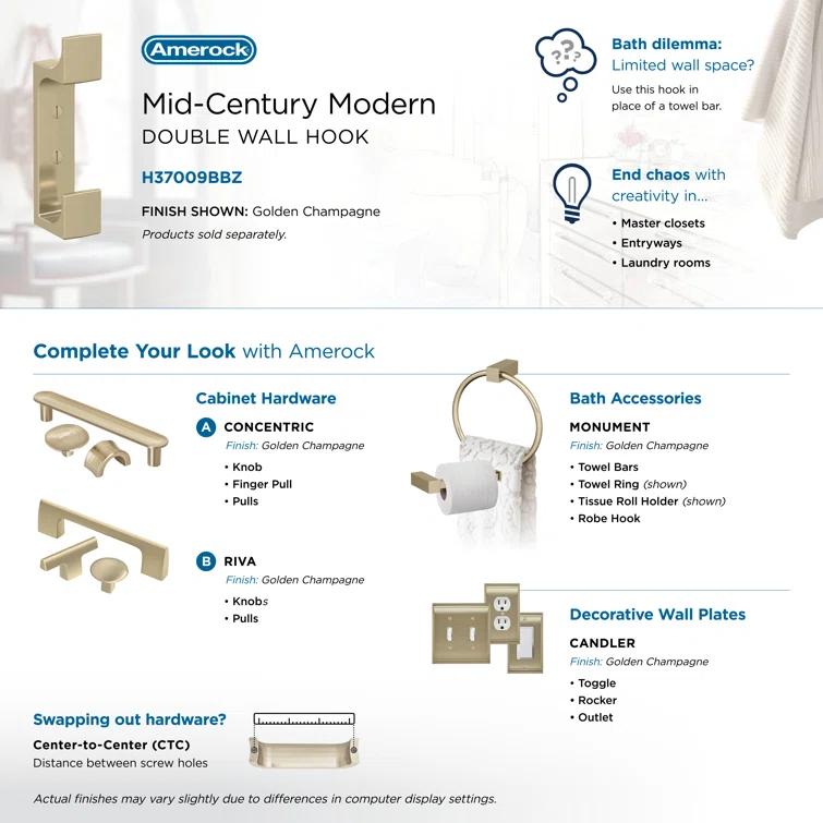 Bray Contemporary Double Prong Decorative Wall Hook