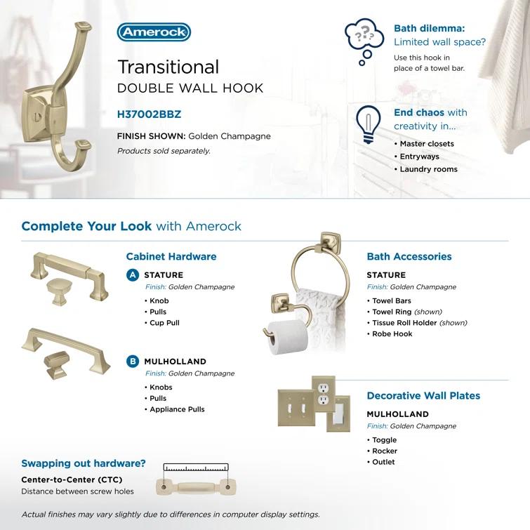 Kinsale Transitional Double Prong Decorative Wall Hook