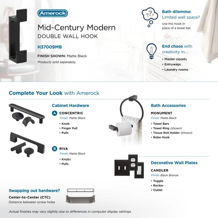 Amerock Bray Contemporary Double Prong Decorative Wall Hook