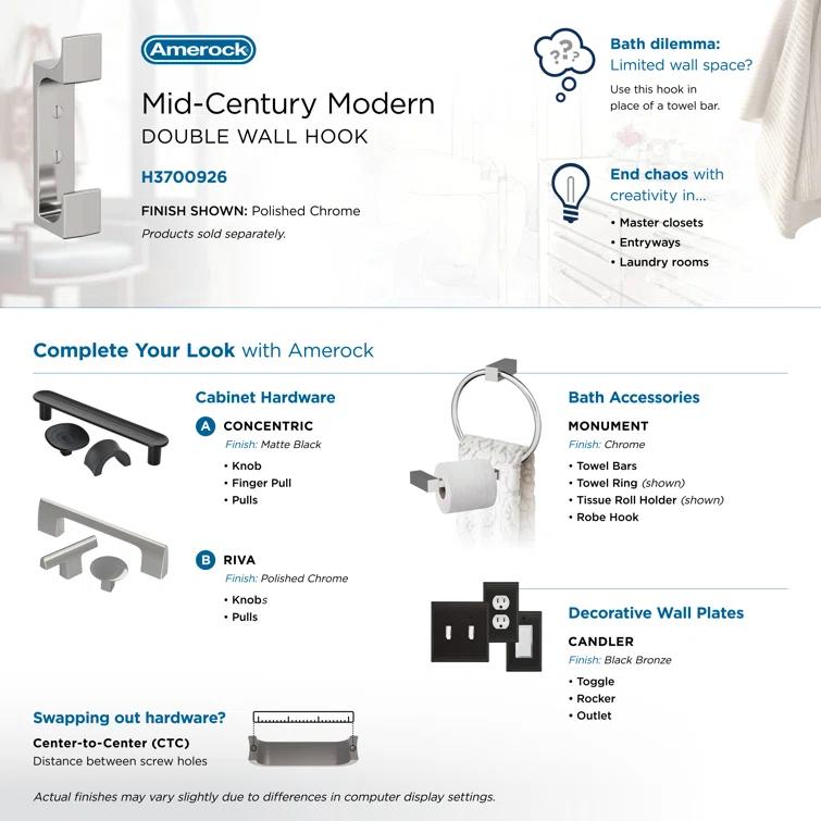 Bray Contemporary Double Prong Decorative Wall Hook