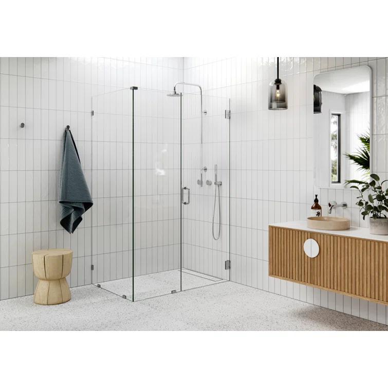 Illume 37 in. x 35 in. x 78 in. 90-degree Fully Frameless Wall Hinged Glass Shower Enclosure