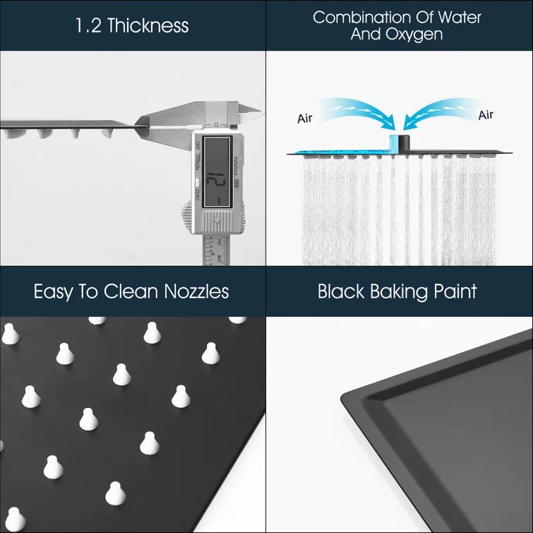 GhomeG GHGHS10B 10 Inch Stainless Steel Shower Head, Square