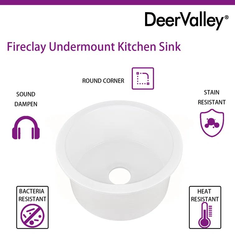 Circular Fireclay 18.5" x 18.5" Undermount/Drop-In Kitchen Sink with Basket Strainer and Sink Grid