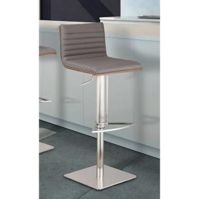 Cafa Adjustable Swivel Walnut Wood and Stainless Steel Metal Bar Stool