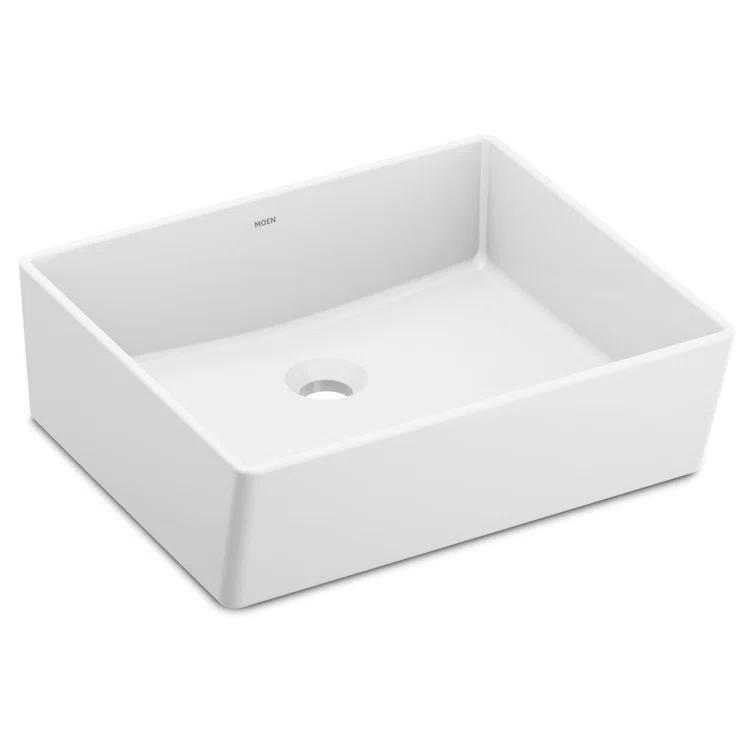 Moen BGCW10RV1618 White Vitreous China Vessel Sink For Bathroom, 18 X 15.75 X 6 Inch Rectangle Sink With Porcelain Ceramic Bowl