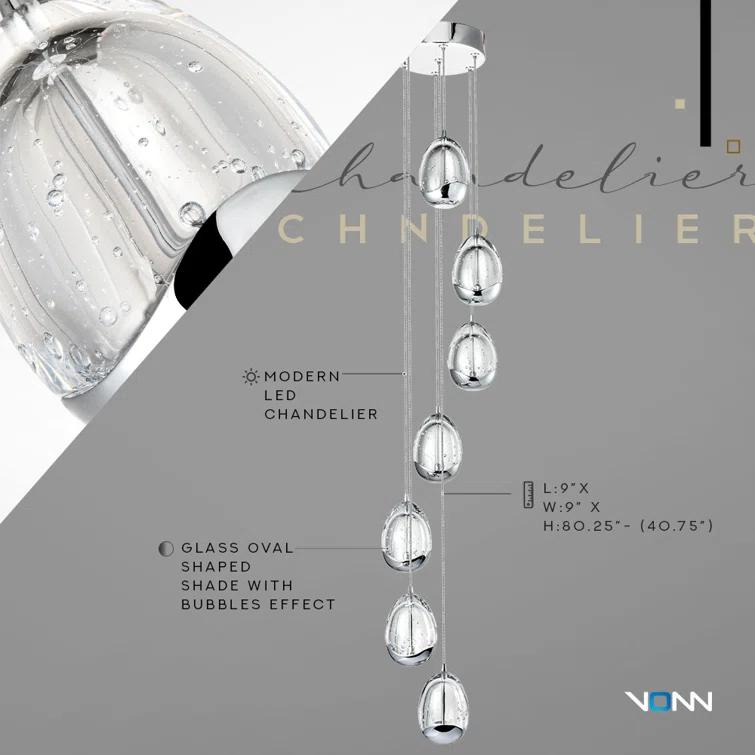 VONN Lighting Venezia 7-Light Pendant Height Adjustable ETL Certified LED Teardrop Chandelier, Globe Glass Shades