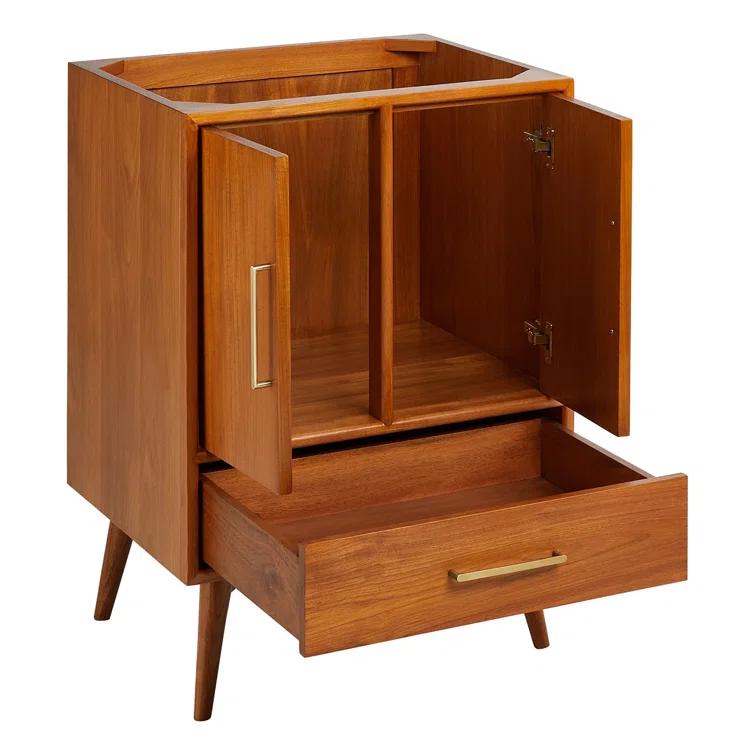 24" Natural Teak Single Bathroom Vanity with Arctic White Quartz Top