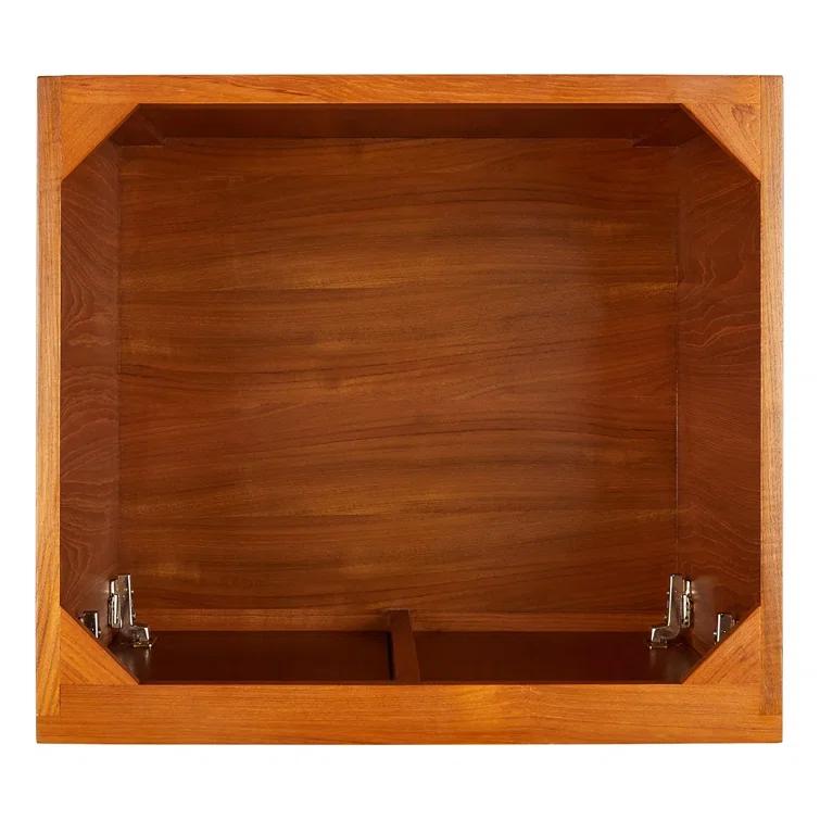 24" Natural Teak Single Bathroom Vanity with Arctic White Quartz Top