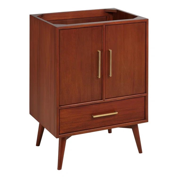 24" Natural Teak Single Bathroom Vanity with Arctic White Quartz Top
