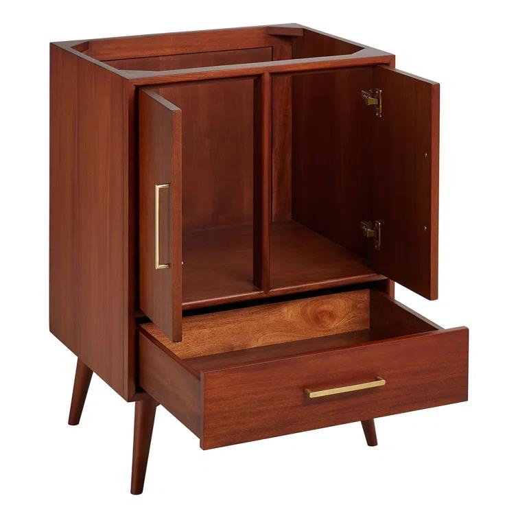 24" Natural Teak Single Bathroom Vanity with Arctic White Quartz Top