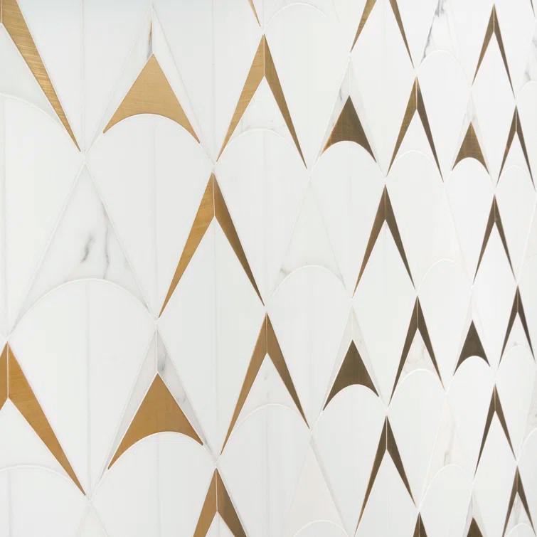 Larvotto 8.3 in. x 11.65 in. Polished Marble and Brass Mosaic Wall Tile (0.67 Sq. Ft. / Sheet)