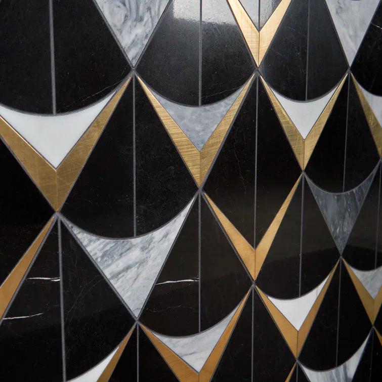 Larvotto 8.3 in. x 11.65 in. Polished Marble and Brass Mosaic Wall Tile (0.67 Sq. Ft. / Sheet)