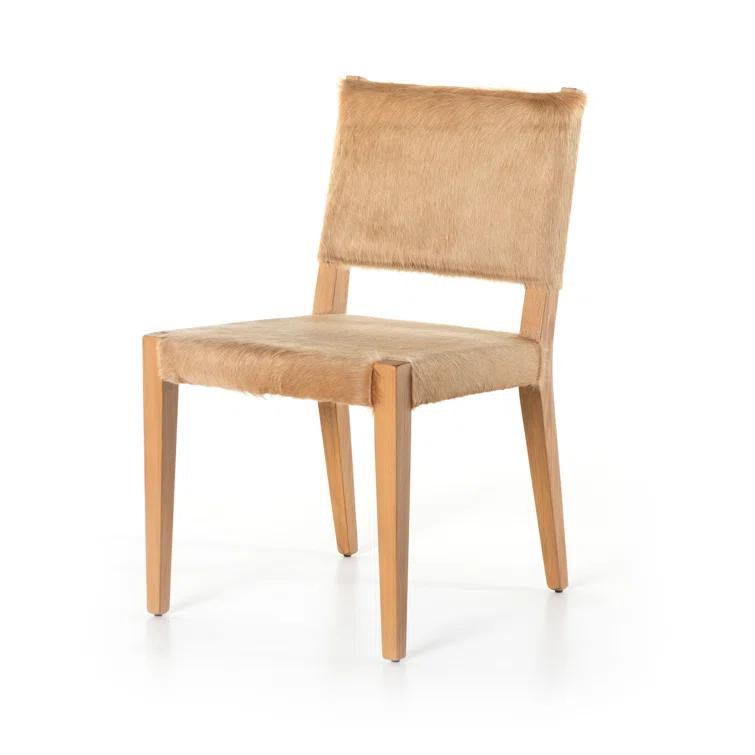 Palomino Leather Upholstered Side Chair with Wood Accents