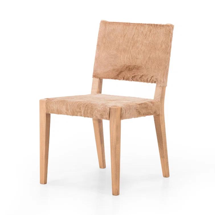 Palomino Leather Upholstered Side Chair with Wood Accents