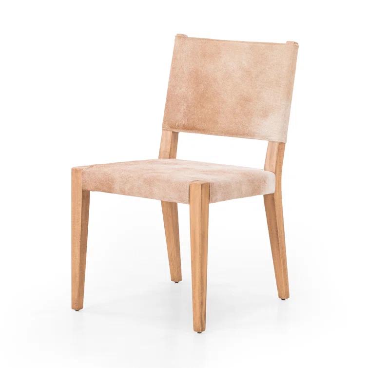 Palomino Leather Upholstered Side Chair with Wood Accents
