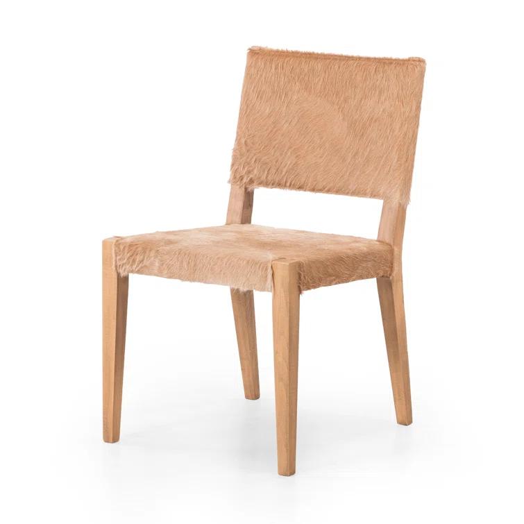 Palomino Leather Upholstered Side Chair with Wood Accents