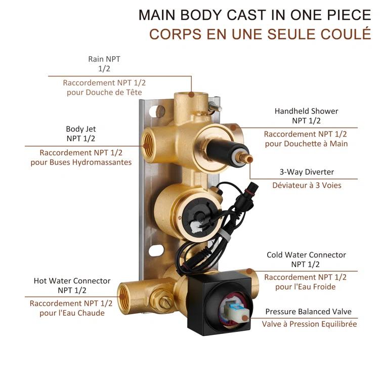 mondawe Herathena Wall Mounted Luxury Shower System with Digital Display (Rough-in Valve Included) WF6025BI-12BL