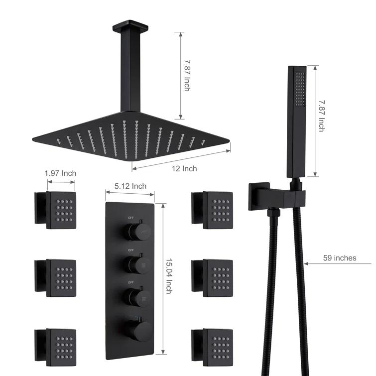 Herathena 3 Functions Ceiling Mounted Luxury Shower System with 6 Body Jets (Rough-in Valve Included)