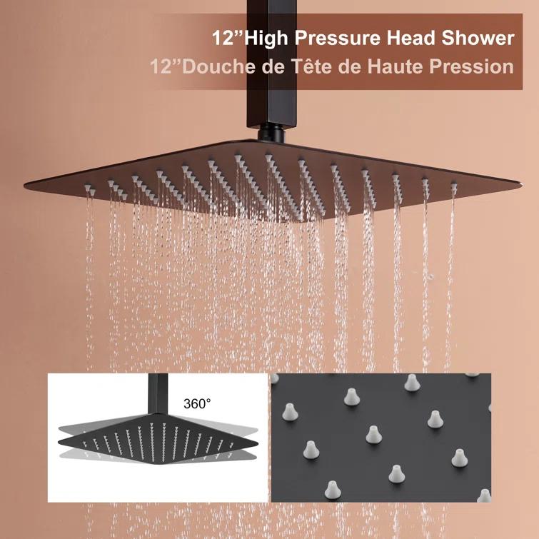 Herathena 3 Functions Ceiling Mounted Luxury Shower System with 6 Body Jets (Rough-in Valve Included)
