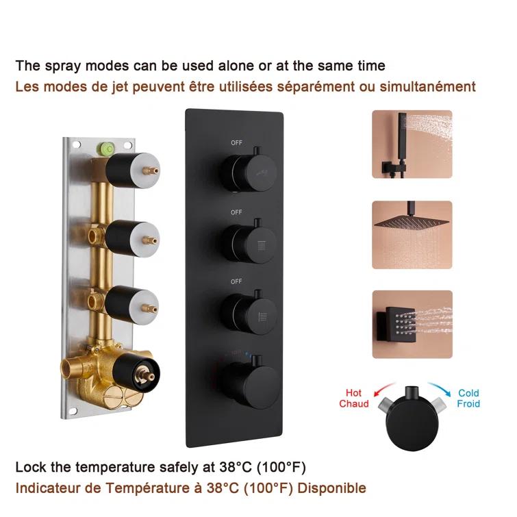Herathena 3 Functions Ceiling Mounted Luxury Shower System with 6 Body Jets (Rough-in Valve Included)
