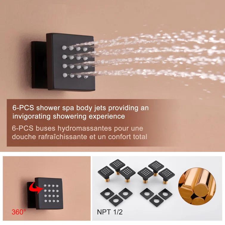Herathena 3 Functions Ceiling Mounted Luxury Shower System with 6 Body Jets (Rough-in Valve Included)