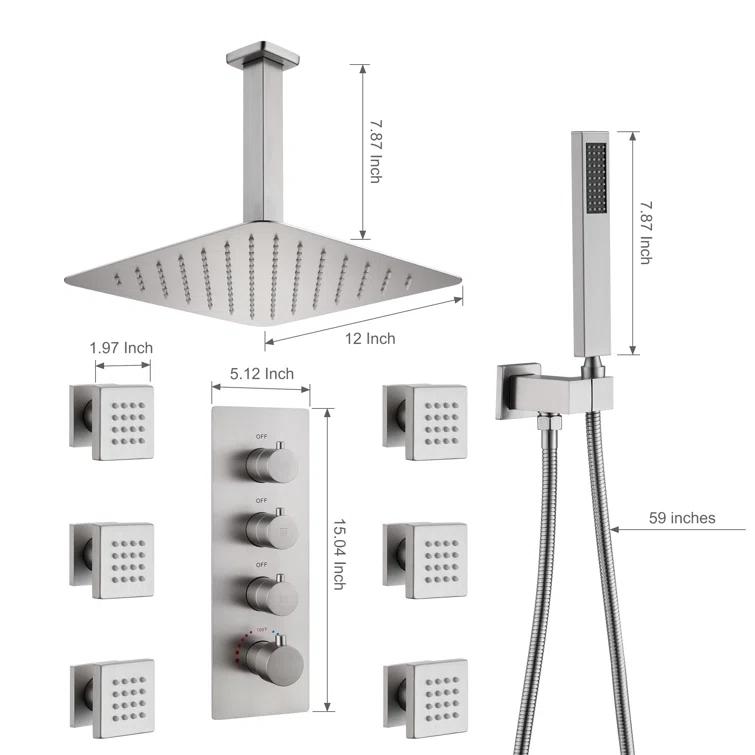 Herathena 3 Functions Ceiling Mounted Luxury Shower System with 6 Body Jets (Rough-in Valve Included)