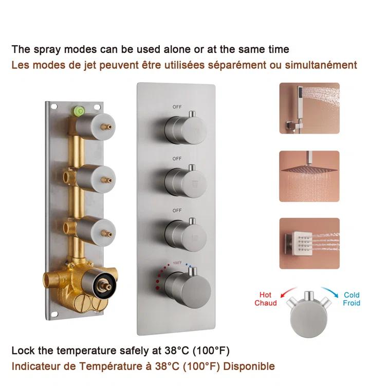 Herathena 3 Functions Ceiling Mounted Luxury Shower System with 6 Body Jets (Rough-in Valve Included)