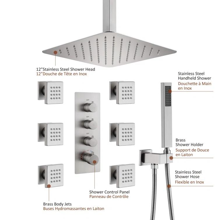 Herathena 3 Functions Ceiling Mounted Luxury Shower System with 6 Body Jets (Rough-in Valve Included)