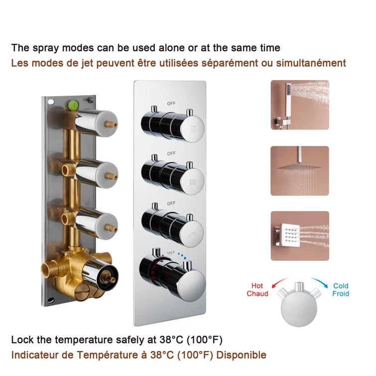 Herathena 3 Functions Ceiling Mounted Luxury Shower System with 6 Body Jets (Rough-in Valve Included)
