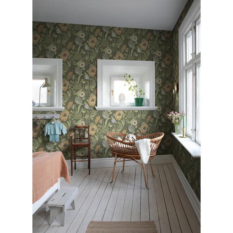 A-Street Prints Anemone Green Floral Wallpaper
