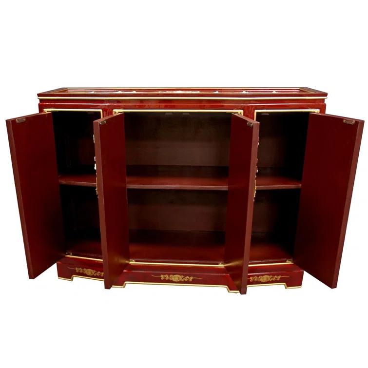 Oriental Furniture Slant Front Cabinet, Red color, 40.00"Wx 32.00"H