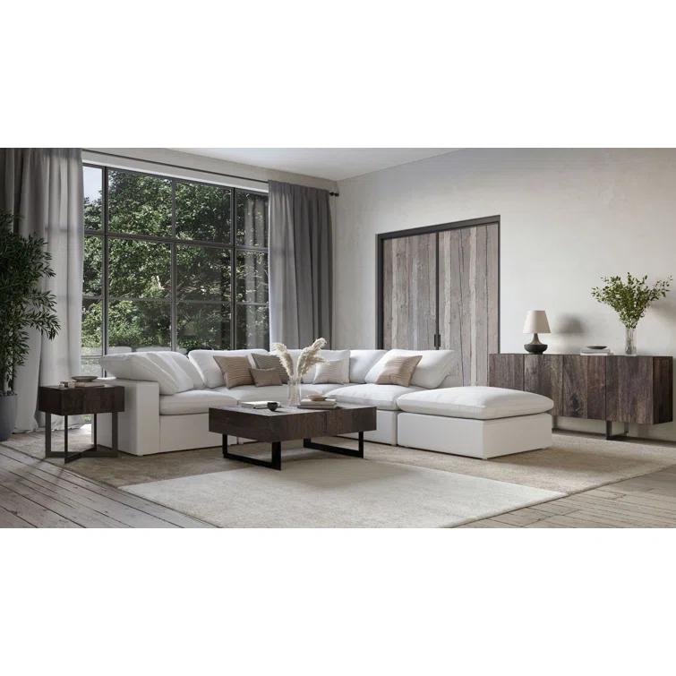 White Performance Fabric Transitional Ottoman