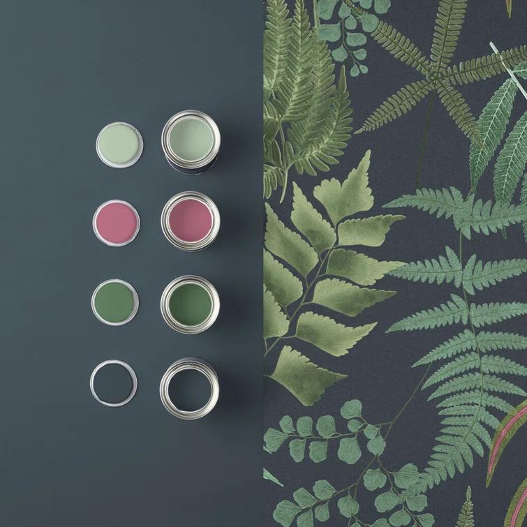 Midsummer Fern Navy Blue and Green Tropical Leaves Paste the Wall Wallpaper