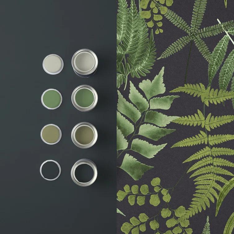 Midsummer Fern Black and Green Tropical Leaves Paste the Wall Wallpaper