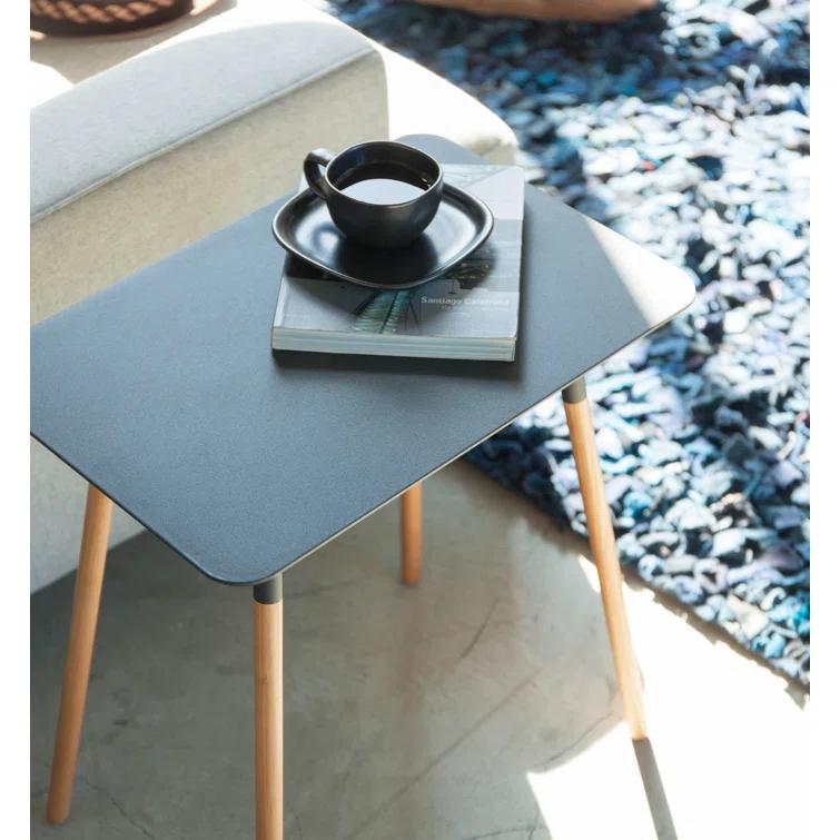 Yamazaki Home Modern Rectangular Side Table For Living Room Or Small Bedside Steel + Wood End Table